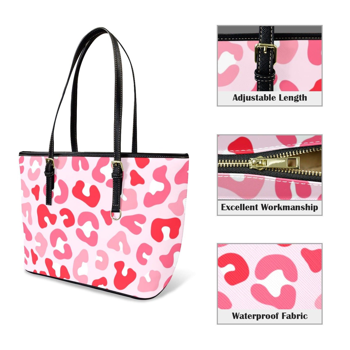 Pink Leopard Tote Bag, Animal Print Shoulder Purse, Bold Everyday Handbag, Trendy Statement Carryall