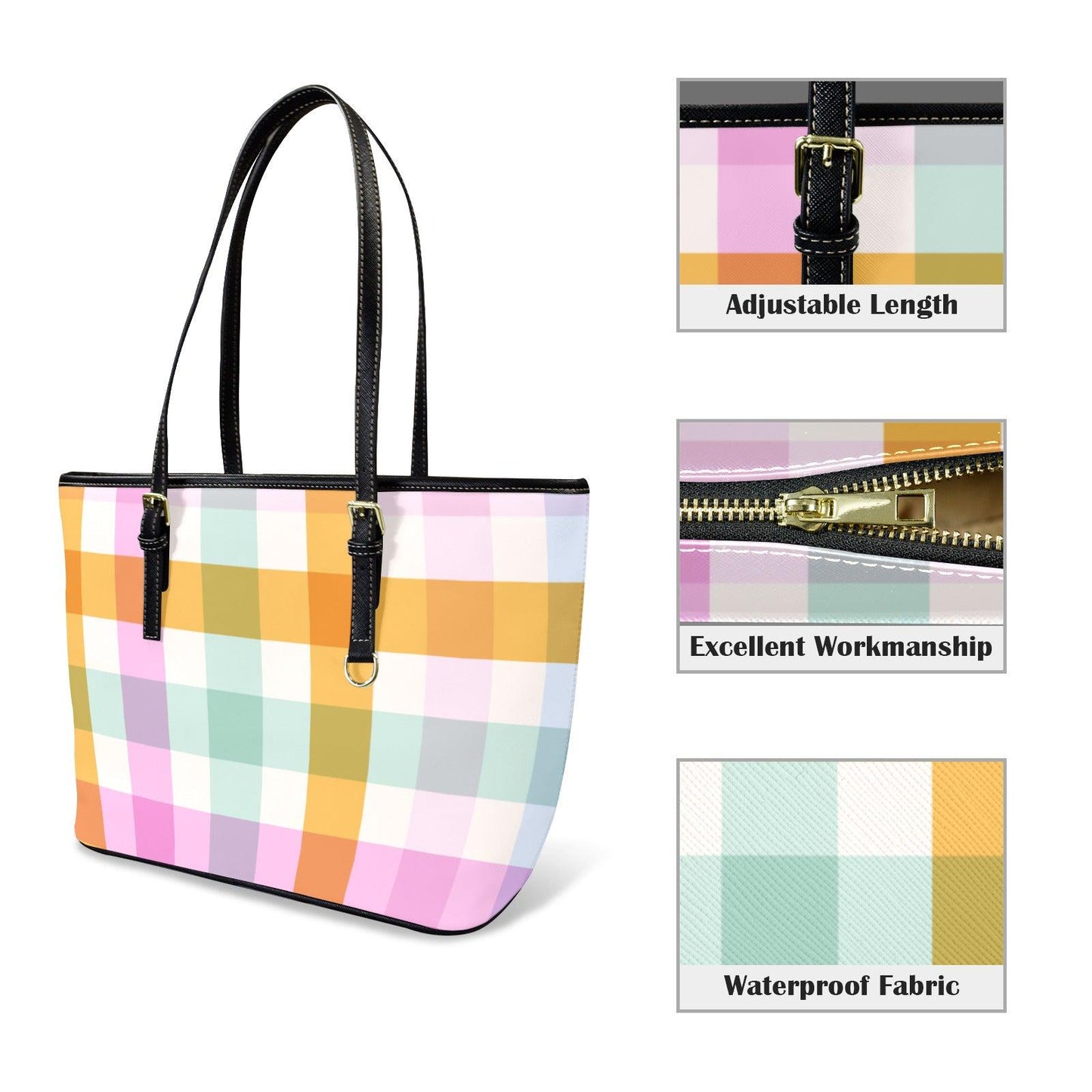 Pastel Plaid Tote Bag, Soft Check Shoulder Purse, Cute Picnic Carryall, Spring Market Handbag