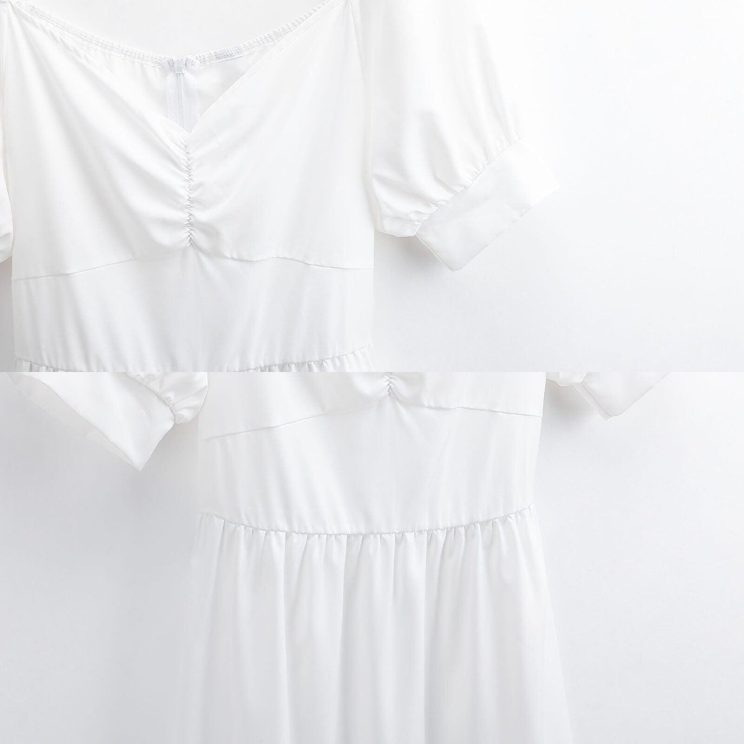 Pink stripe midi dress, puff sleeve sundress, sweetheart neckline, ruched bust, vacation brunch style