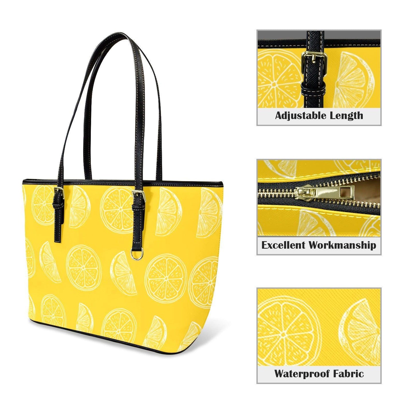 Yellow Citrus Tote Bag, Lemon Slice Shoulder Purse, Bright Market Carryall, Sunny Summer Handbag