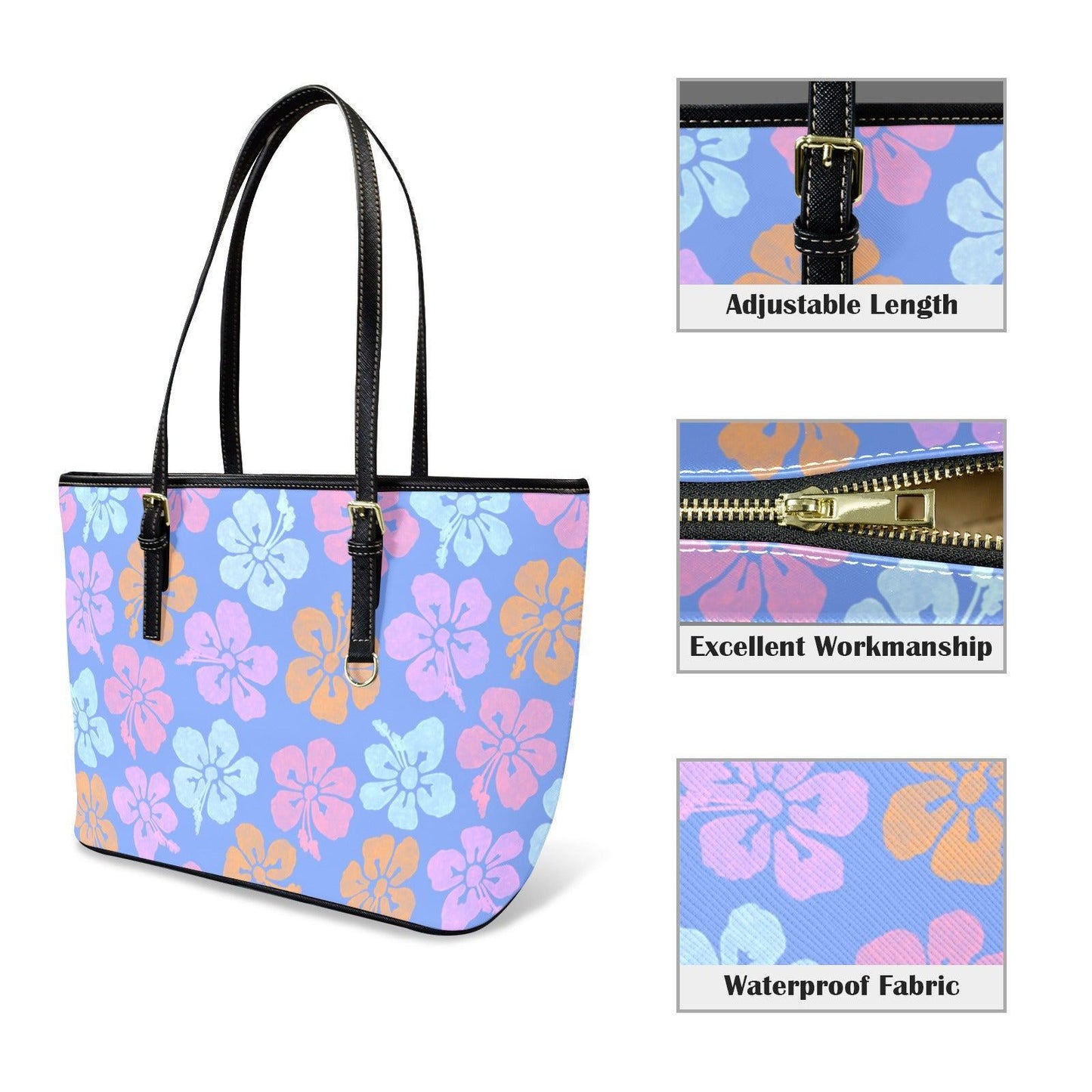 Blue Hibiscus Tote Bag, Tropical Floral Shoulder Purse, Island Vacation Handbag, Summer Holiday Tote