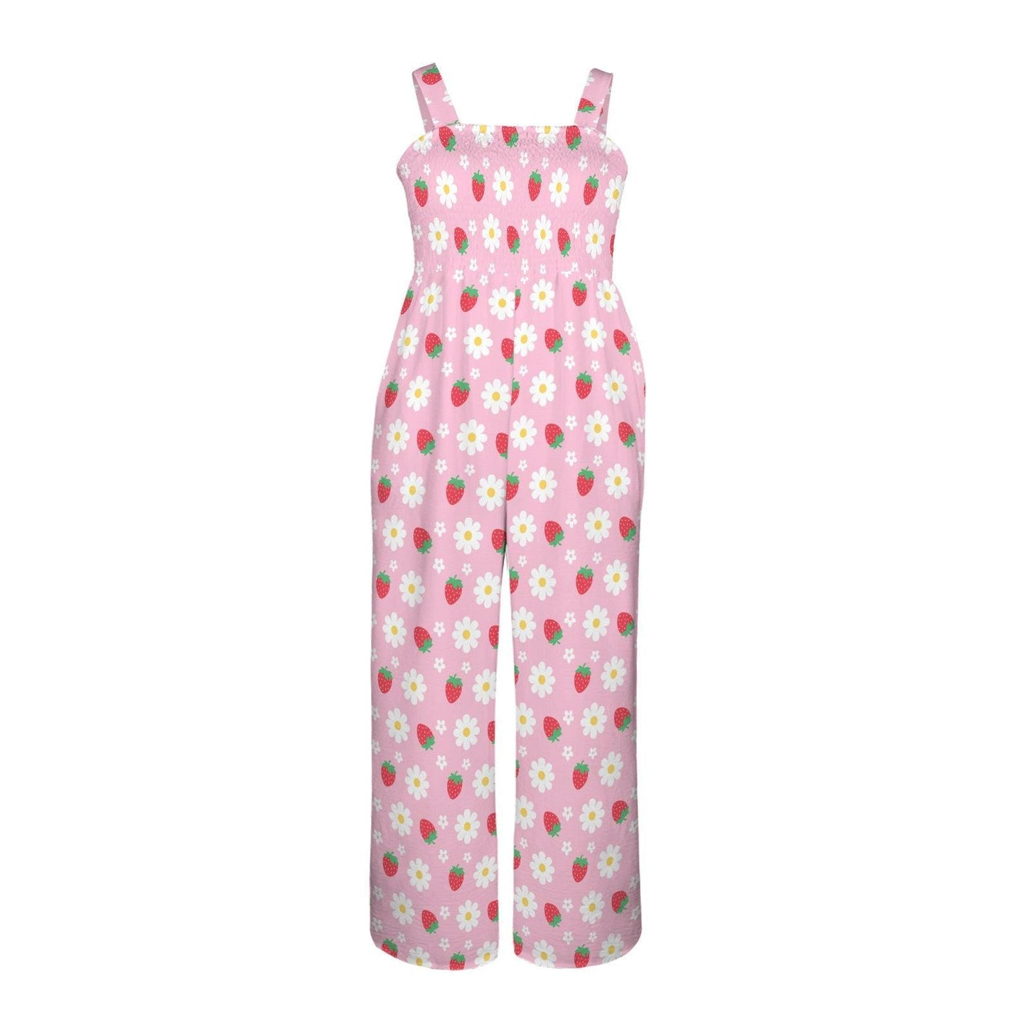 Strawberry Print Jumpsuit for Women, Pink Picnic Romper, Berrycore Summer Outfit, Cute Farmers Market Look