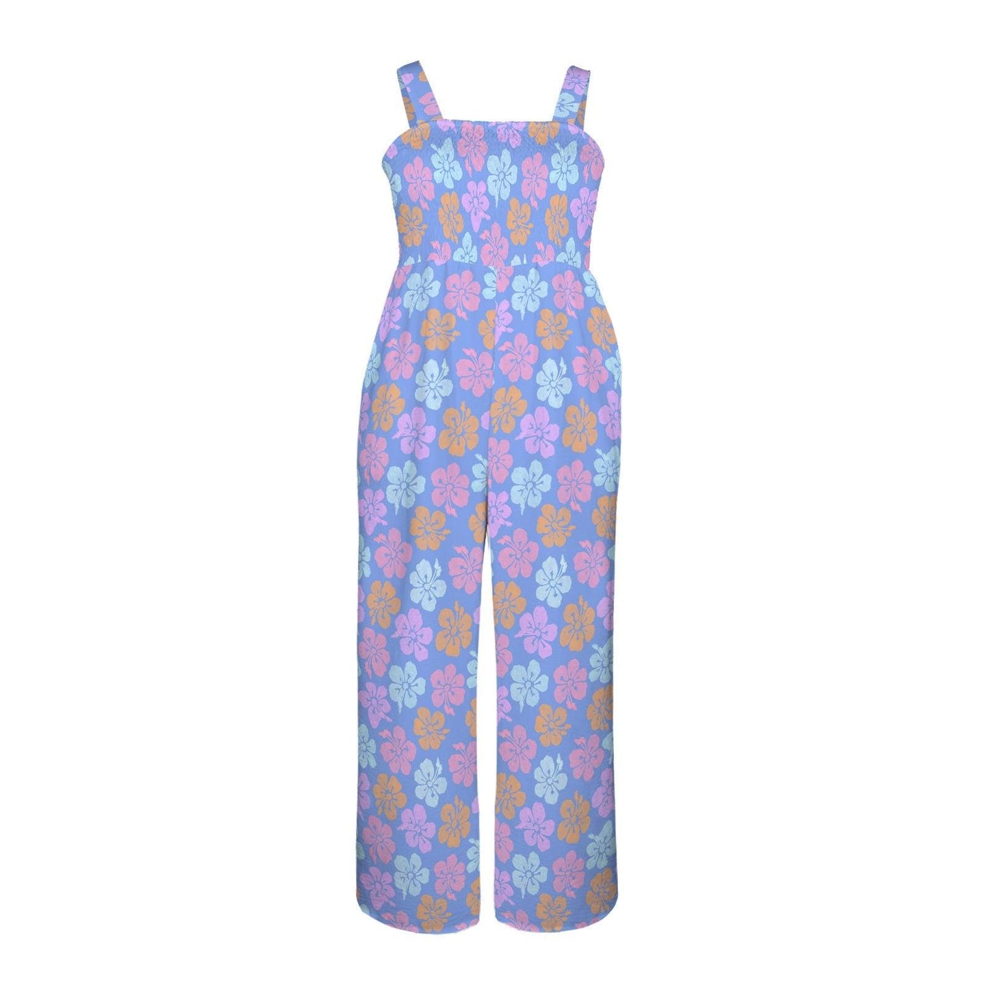 Pastel Tropical Jumpsuit, Wide Leg Aloha Beach Romper, Vacation Wear, Summer Resort Outfit