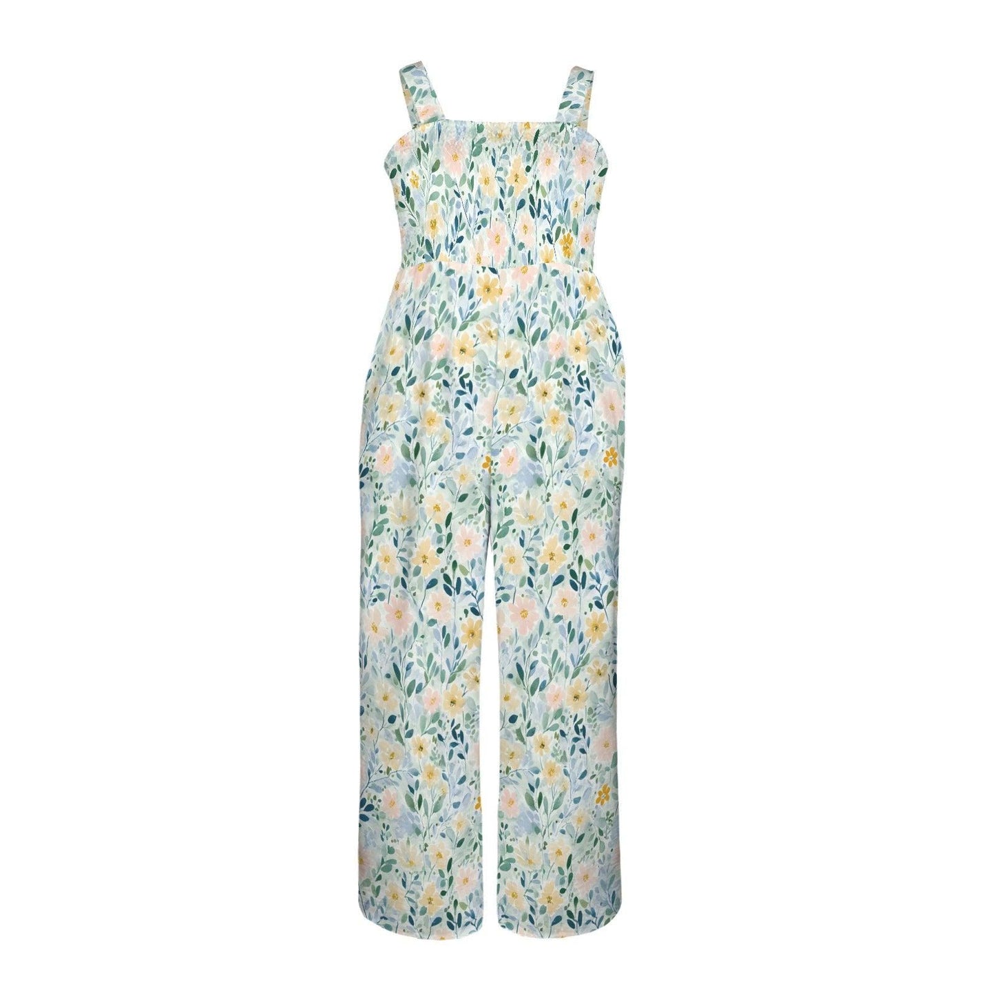 Watercolor Floral Jumpsuit, Botanical Meadow Wide Leg Romper, Spring Garden Outfit