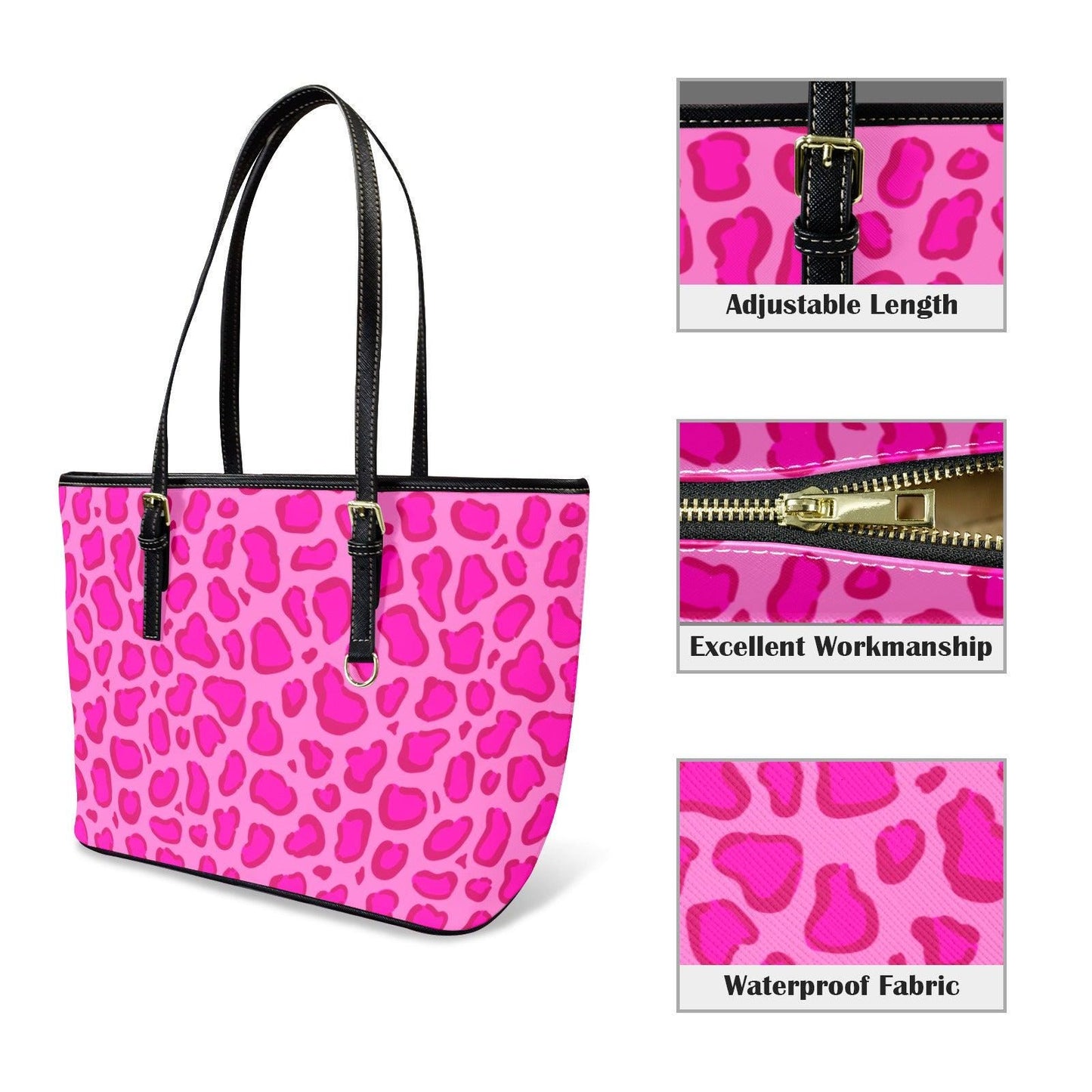 Hot Pink Leopard Tote Bag, Statement Animal Print Purse, Night Out Shoulder Bag, Trendy Fashion Carryall