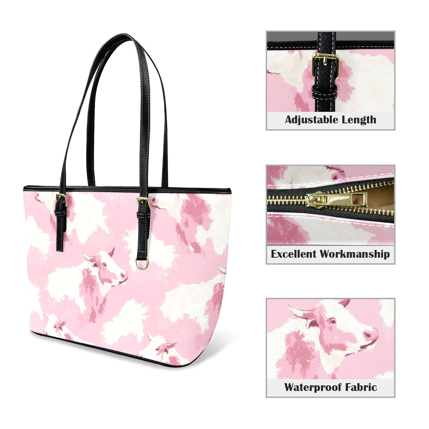 Pink Cow Print Tote Bag, Western Chic Shoulder Purse, Ranch Style Everyday Handbag, Rodeo Fashion Tote