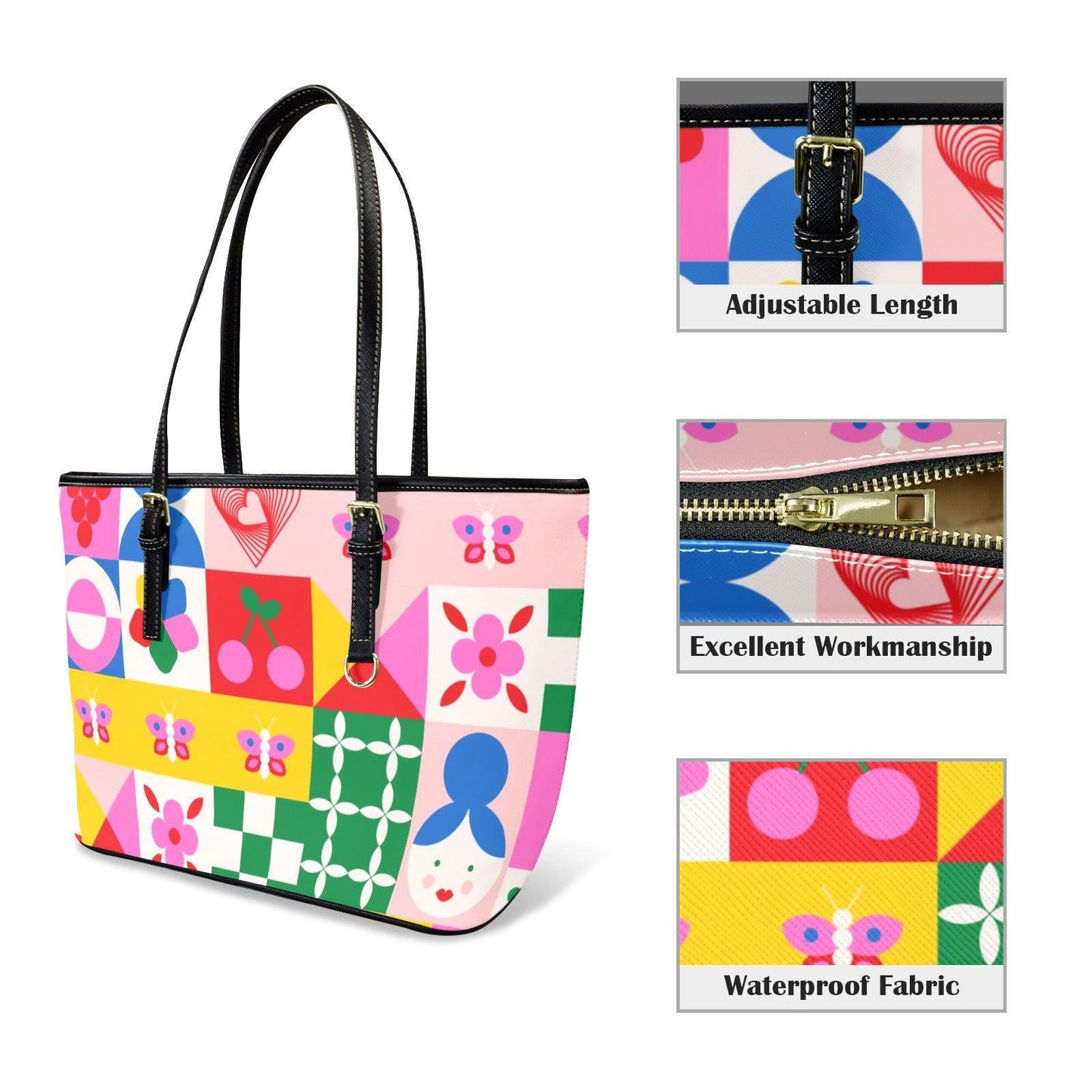 Scandinavian Floral Tote Bag, Nordic Patchwork Shoulder Purse, Bright Folk Art Carryall, Everyday Statement Handbag
