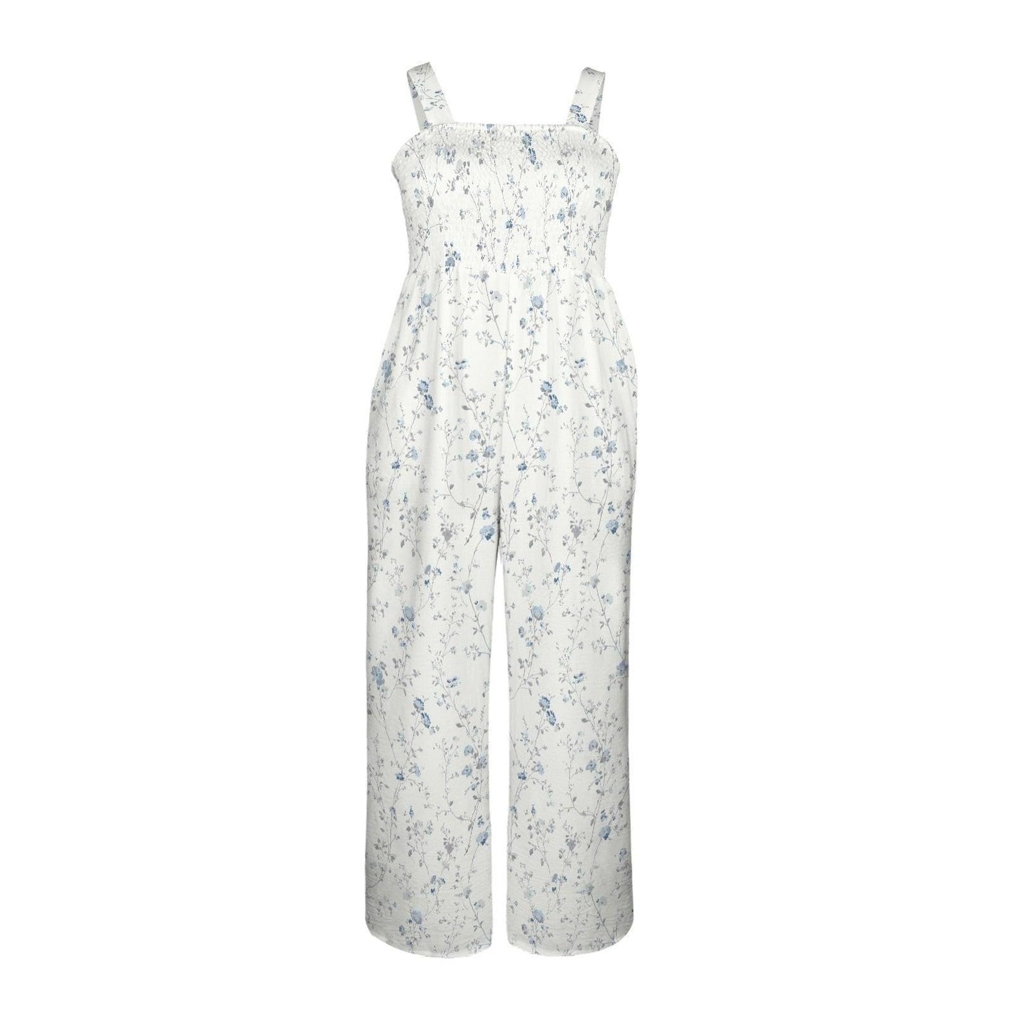 Dainty Blue Floral Jumpsuit for Women, Minimalist Summer Romper, Soft Bridal Brunch Outfit, Delicate Cottage Style