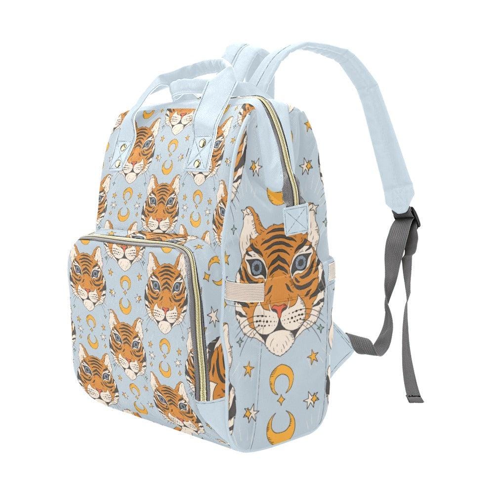 Tiger Diaper Bag Backpack, Celestial Mom Bag, Blue Baby Travel Bag, Moon Nursery Organizer, Animal Print Stroller Bag