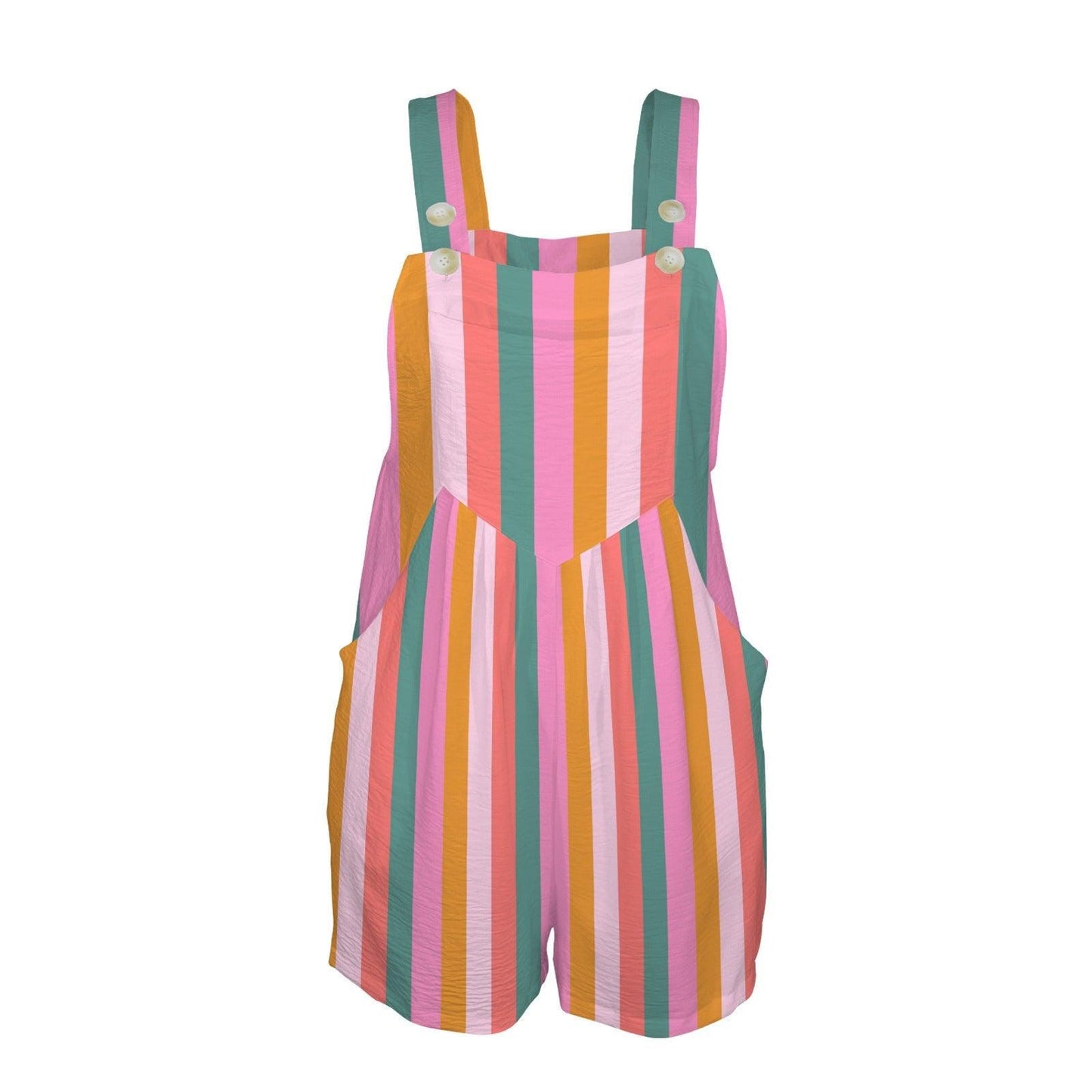 Striped romper for women, colorful summer playsuit with pockets, square neck overall romper, vacation brunch outfit