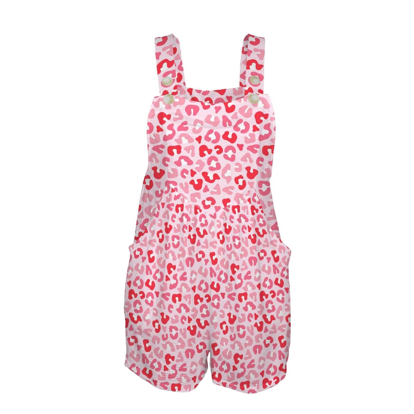 Pink leopard print romper for women, cute bachelorette getaway playsuit, bold pocket shortall for girls trips