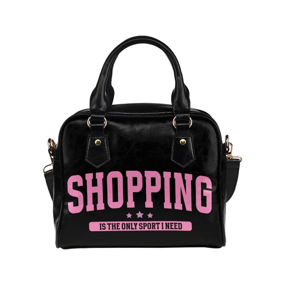 Shopaholic Bowler Bag, Funny Shopping Purse, Black Slogan Handbag, Pink Statement Satchel, Fashion Lover Gift for Her