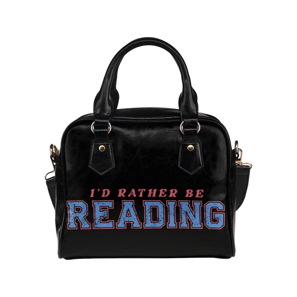 Book Lover Satchel Bag, I'd Rather Be Reading Purse, Literary Shoulder Handbag, Bibliophile Gift, Black Faux Leather Bag