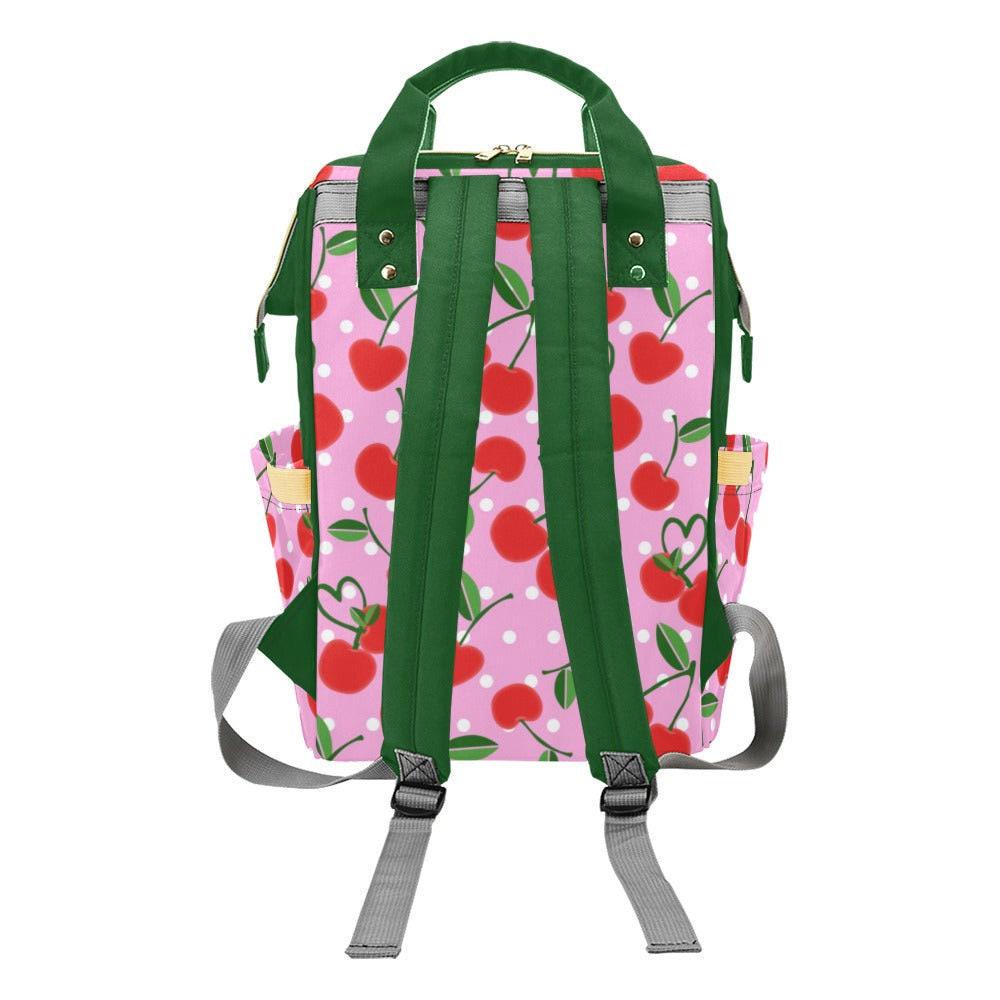 Pink Cherry Polka Dot Backpack, Kawaii Diaper Bag