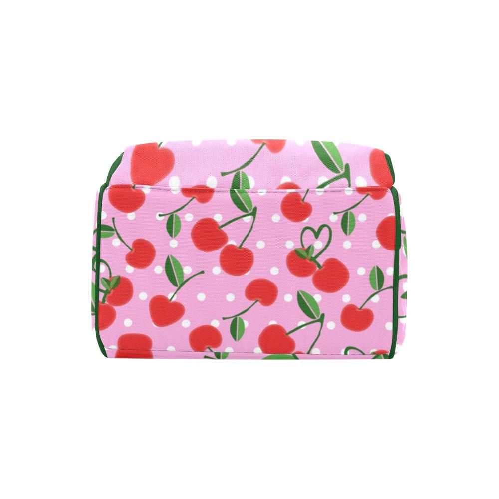 Pink Cherry Polka Dot Backpack, Kawaii Diaper Bag
