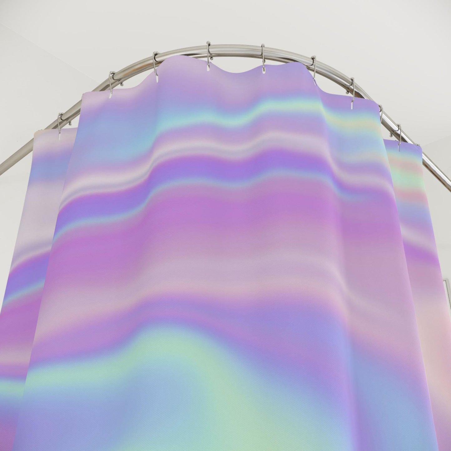 Holographic pastel shower curtain, dopamine soft girl bathroom decor, dreamy rainbow swirl print, y2k aesthetic bath upgrade, gift idea