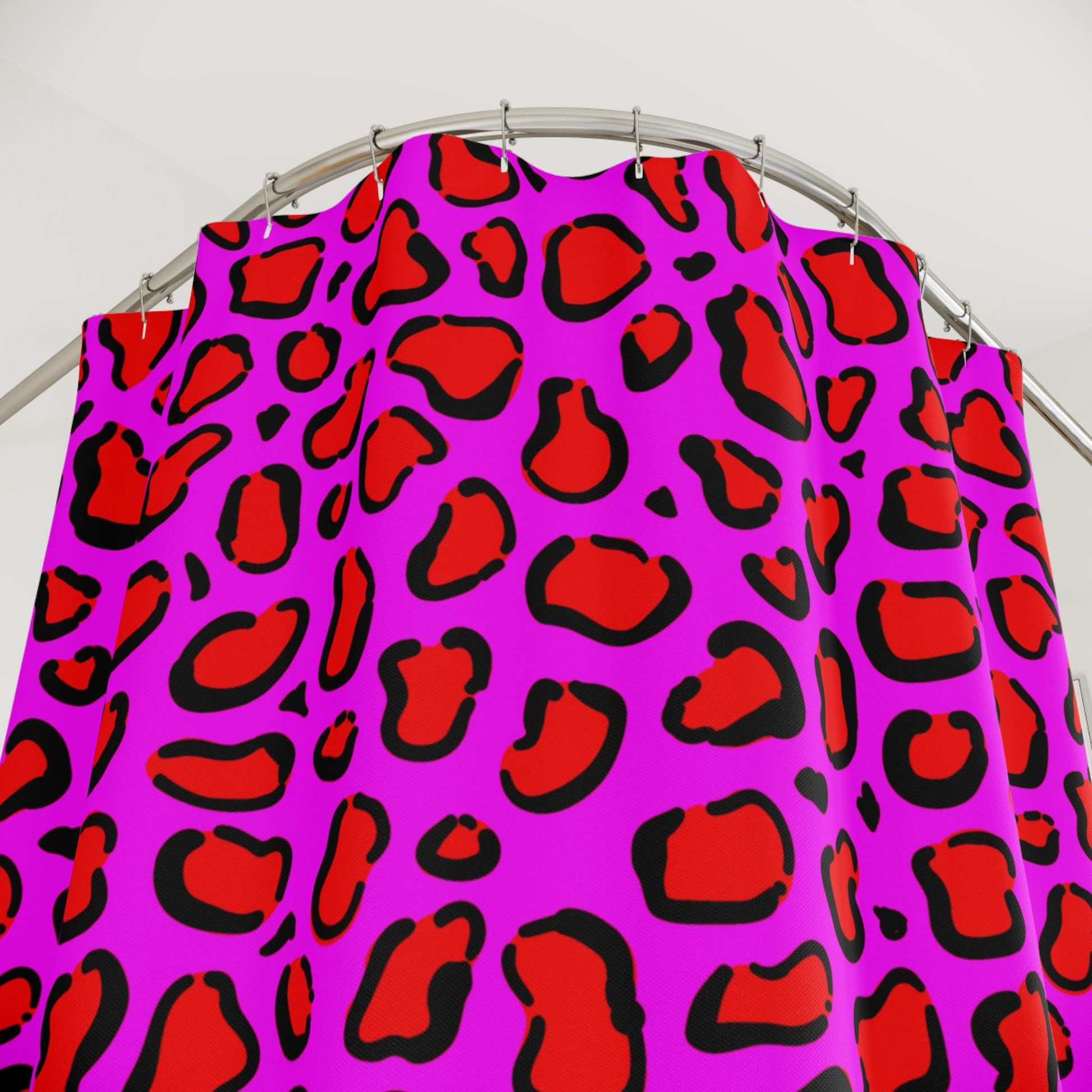 Hot pink leopard shower curtain, dopamine wild bathroom decor, bold animal print baddie aesthetic, y2k maximalist alt bath style, gift idea