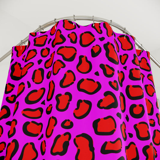 Hot pink leopard shower curtain, dopamine wild bathroom decor, bold animal print baddie aesthetic, y2k maximalist alt bath style, gift idea