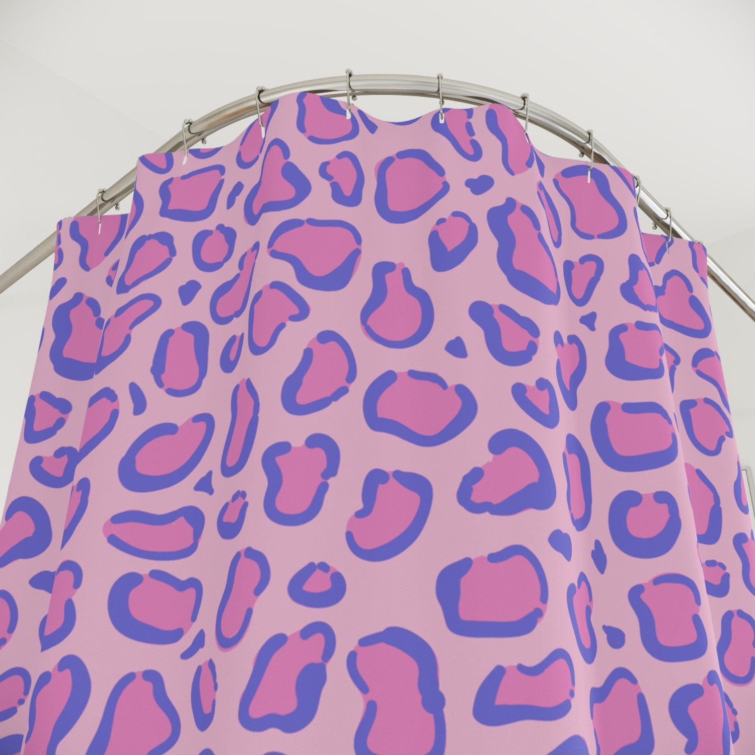 Pastel leopard shower curtain, lavender pink animal print decor, dopamine cute baddie aesthetic, girly bathroom upgrade, playful gift idea