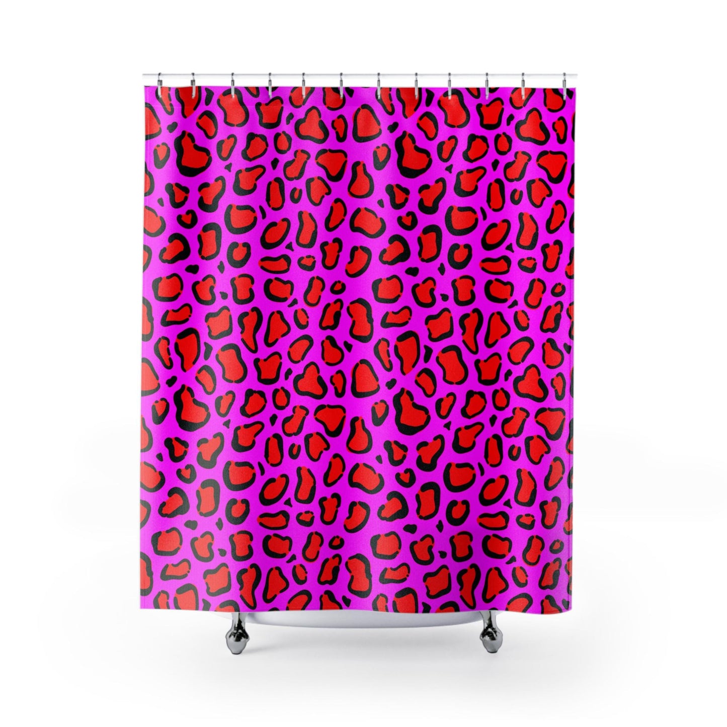Hot pink leopard shower curtain, dopamine wild bathroom decor, bold animal print baddie aesthetic, y2k maximalist alt bath style, gift idea