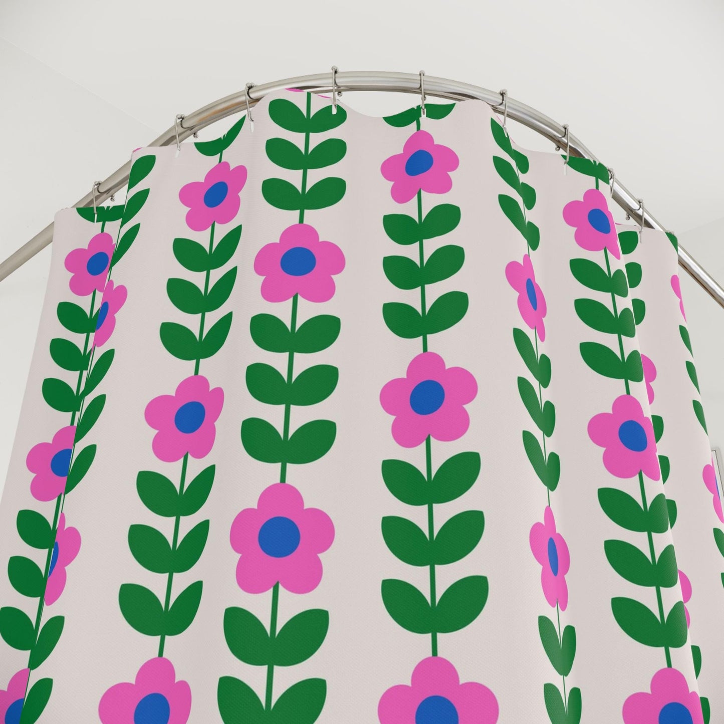 Retro flower shower curtain, bold pink green floral print decor, dopamine vintage aesthetic bath style, colorful girly home update, gift