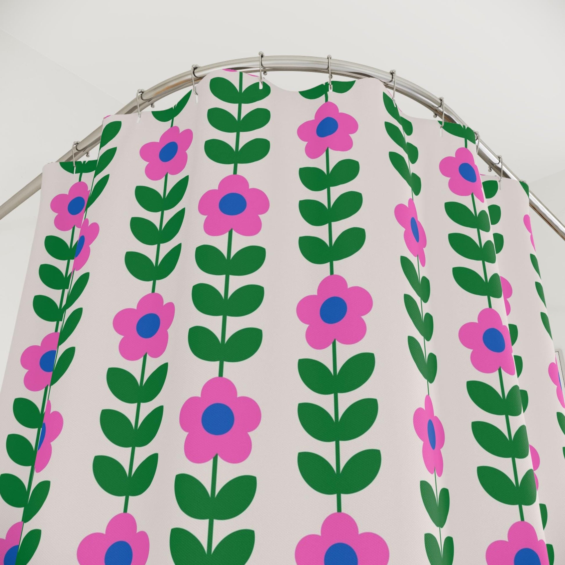 Retro flower shower curtain, bold pink green floral print decor, dopamine vintage aesthetic bath style, colorful girly home update, gift