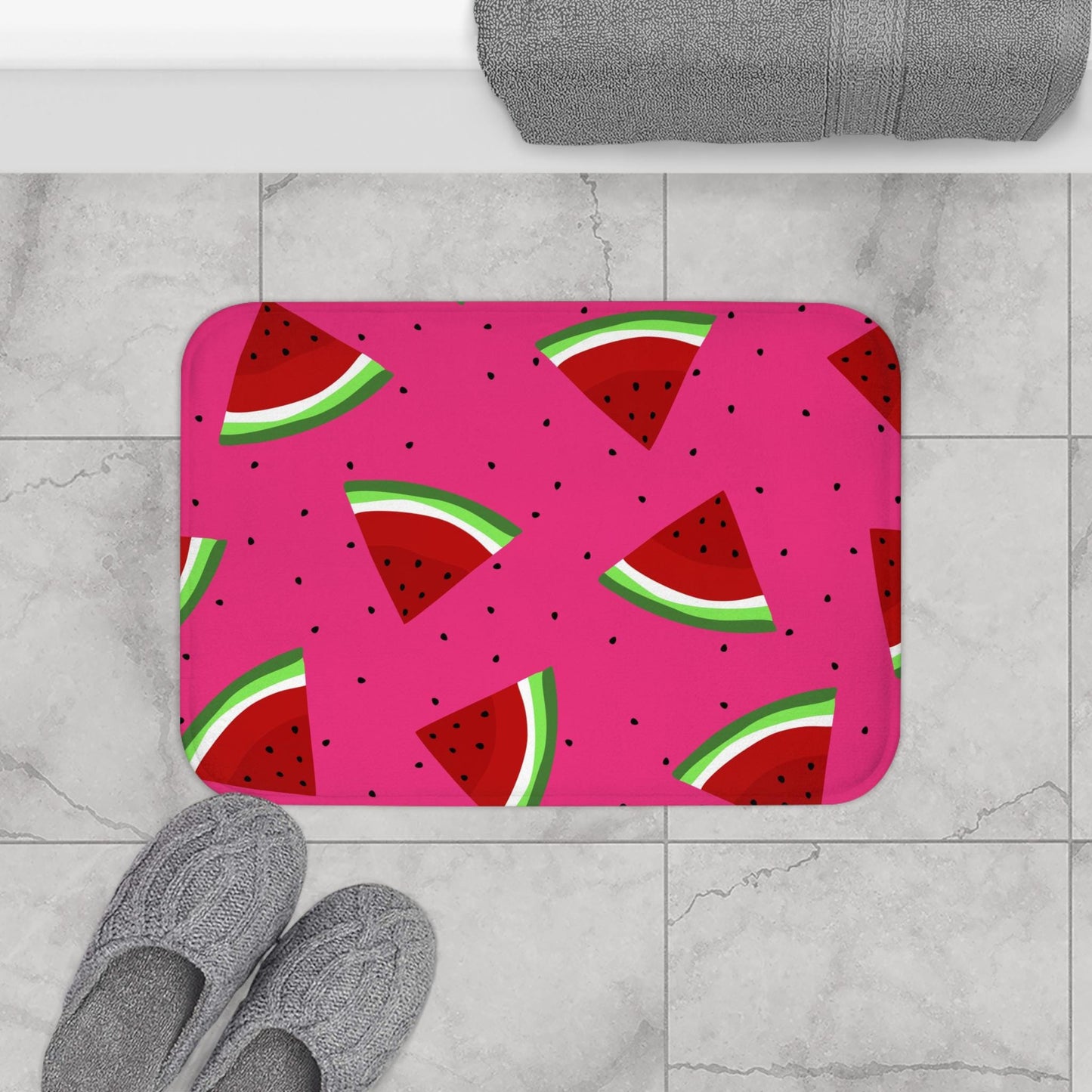 Watermelon Shower Curtain, Pink Fruit Bathroom Decor, Summer Bath, Bright Colorful Style