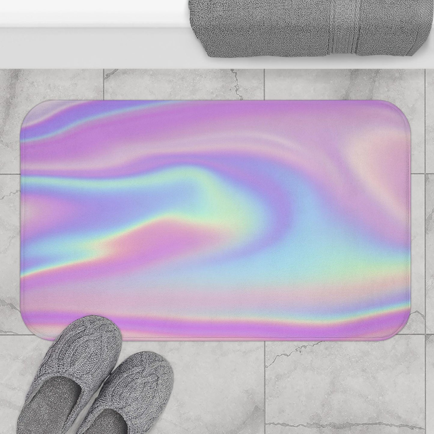 Holographic pastel shower curtain, dopamine soft girl bathroom decor, dreamy rainbow swirl print, y2k aesthetic bath upgrade, gift idea
