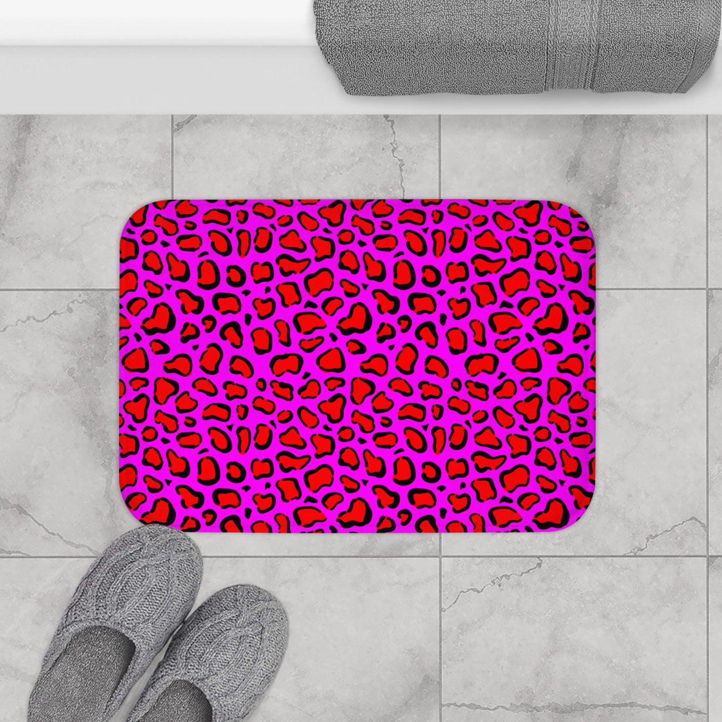 Hot pink leopard shower curtain, dopamine wild bathroom decor, bold animal print baddie aesthetic, y2k maximalist alt bath style, gift idea