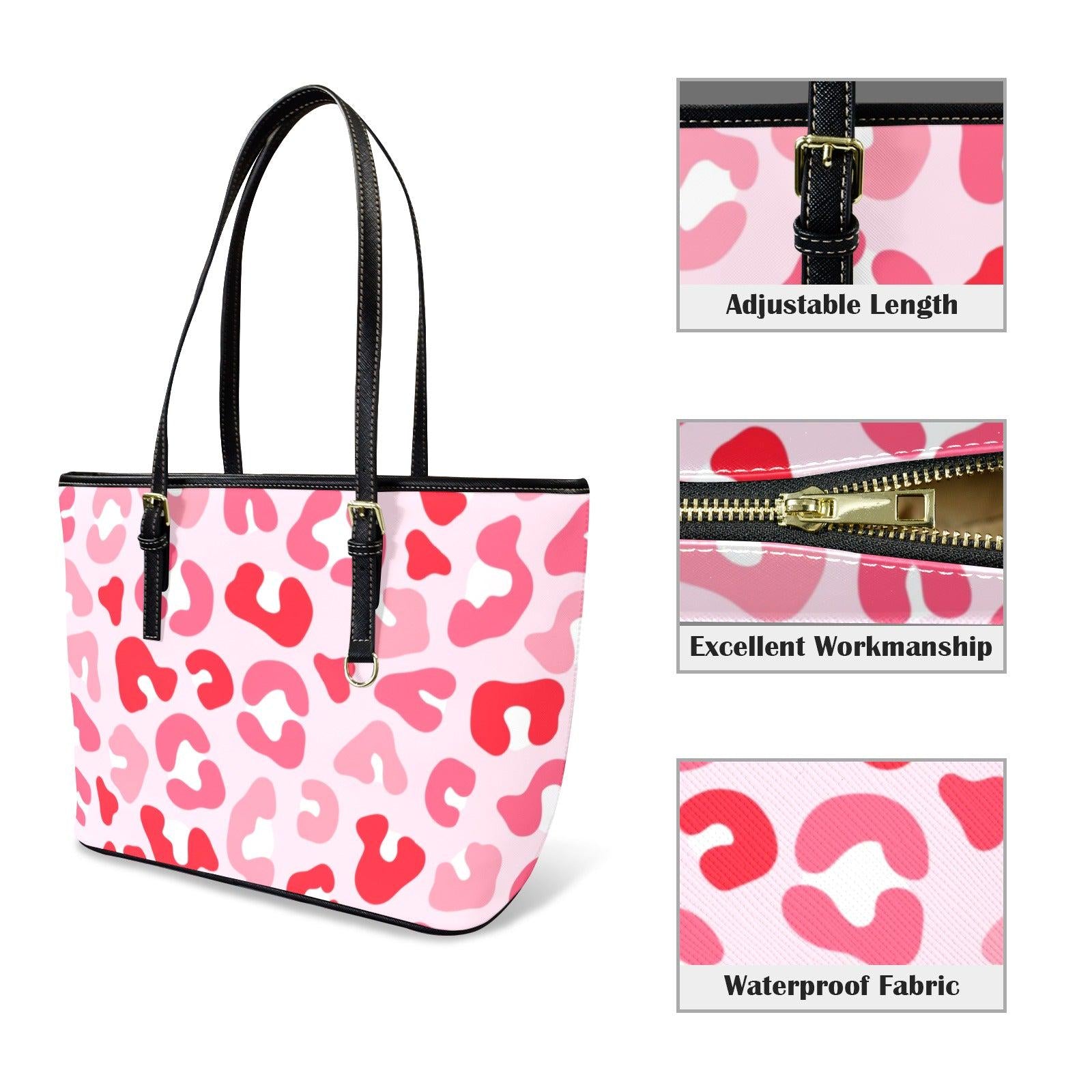 Pink Leopard Tote Bag, Animal Print Shoulder Purse, Bold Everyday Handbag, Trendy Statement Carryall