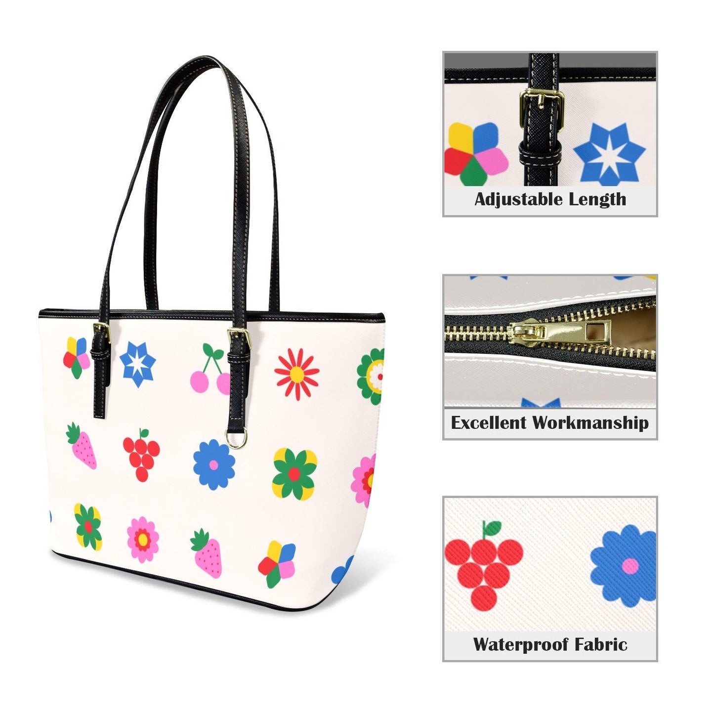 Retro Fruit Tote Bag, Strawberry Cherry Shoulder Purse, Playful Market Carryall, Colorful Everyday Handbag