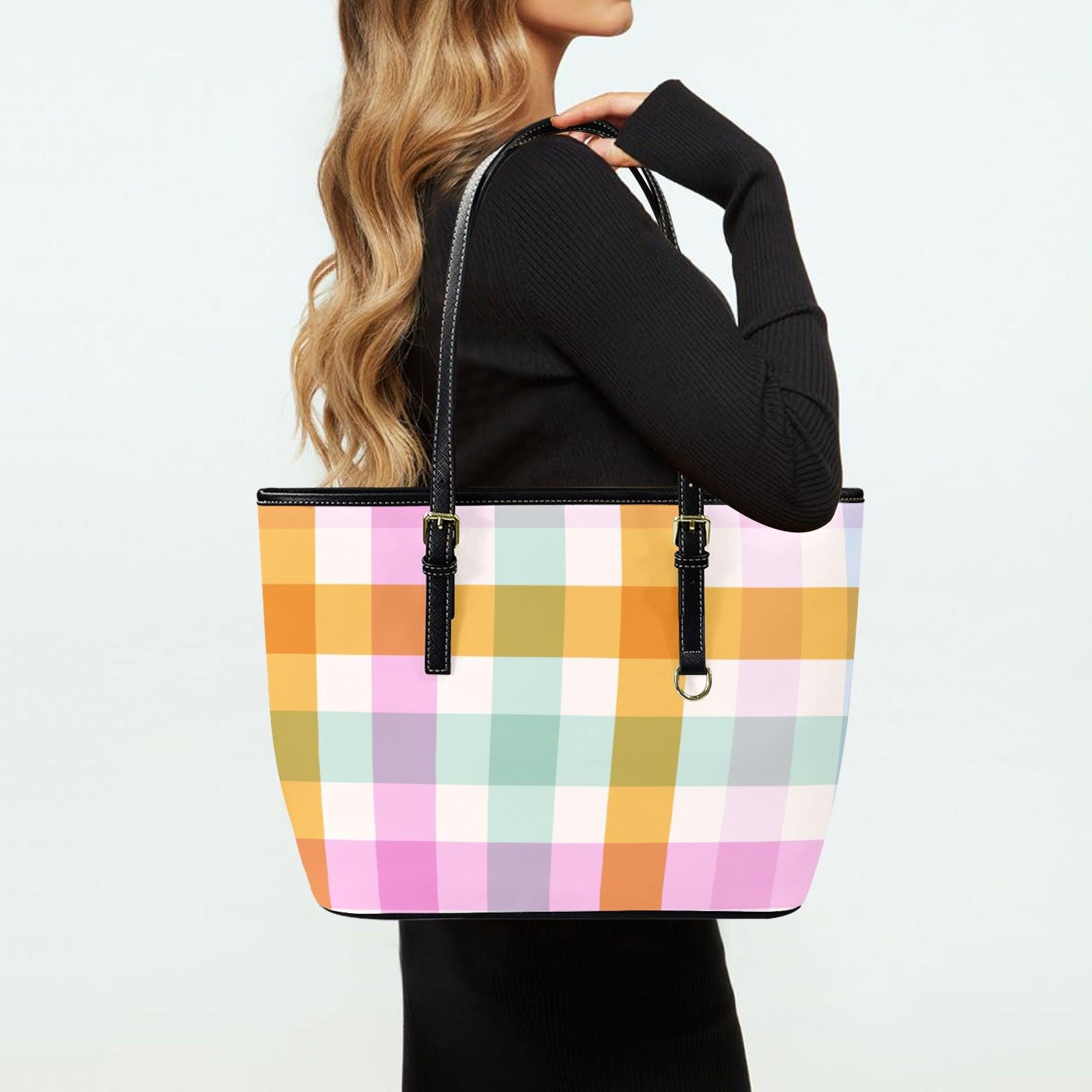 Pastel Plaid Tote Bag, Soft Check Shoulder Purse, Cute Picnic Carryall, Spring Market Handbag