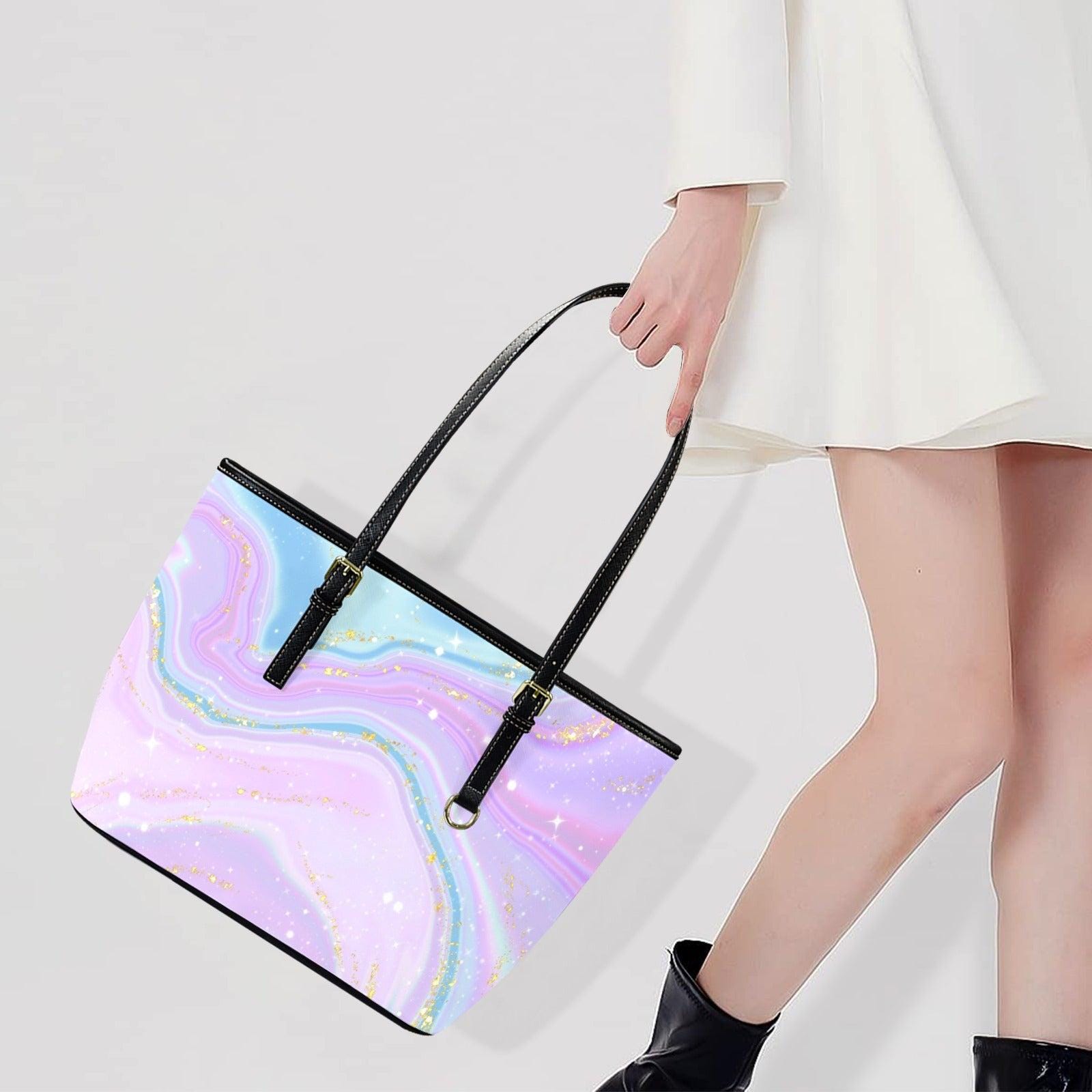 Pastel Marble Tote Purse, Dreamy Glitter Swirl Bag, Fairycore Shoulder Carryall, Soft Girl Handbag