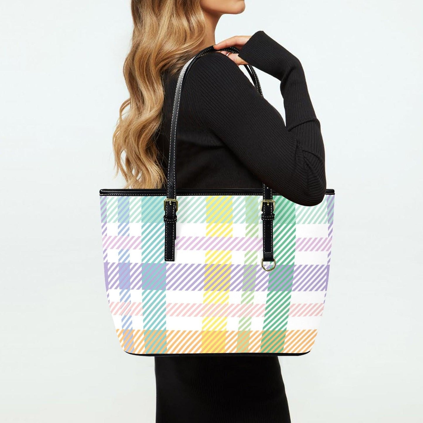 Pastel Plaid Tote Bag, Preppy Check Shoulder Purse, Spring Picnic Carryall, Soft Color Everyday Handbag