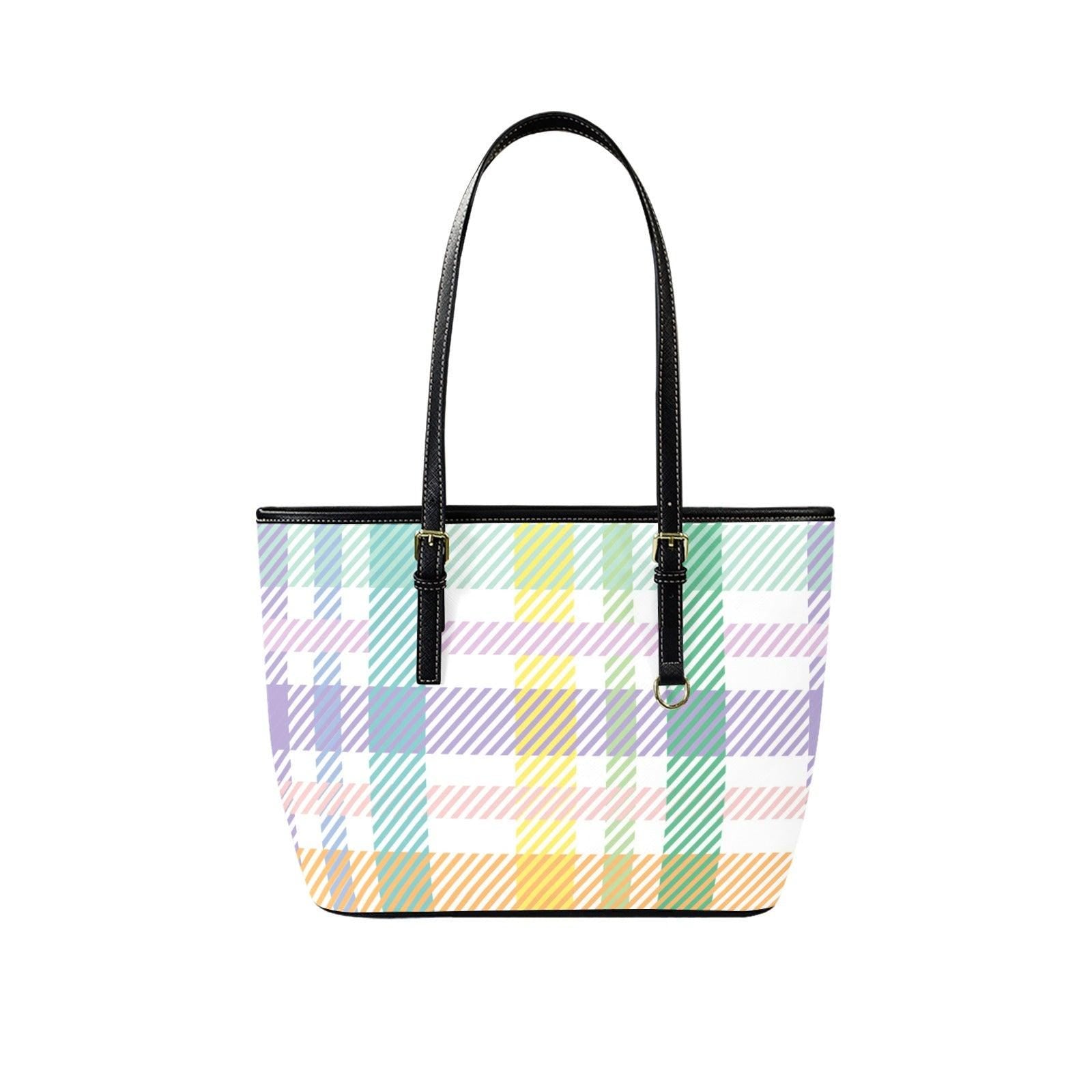 Pastel Plaid Tote Bag, Preppy Check Shoulder Purse, Spring Picnic Carryall, Soft Color Everyday Handbag