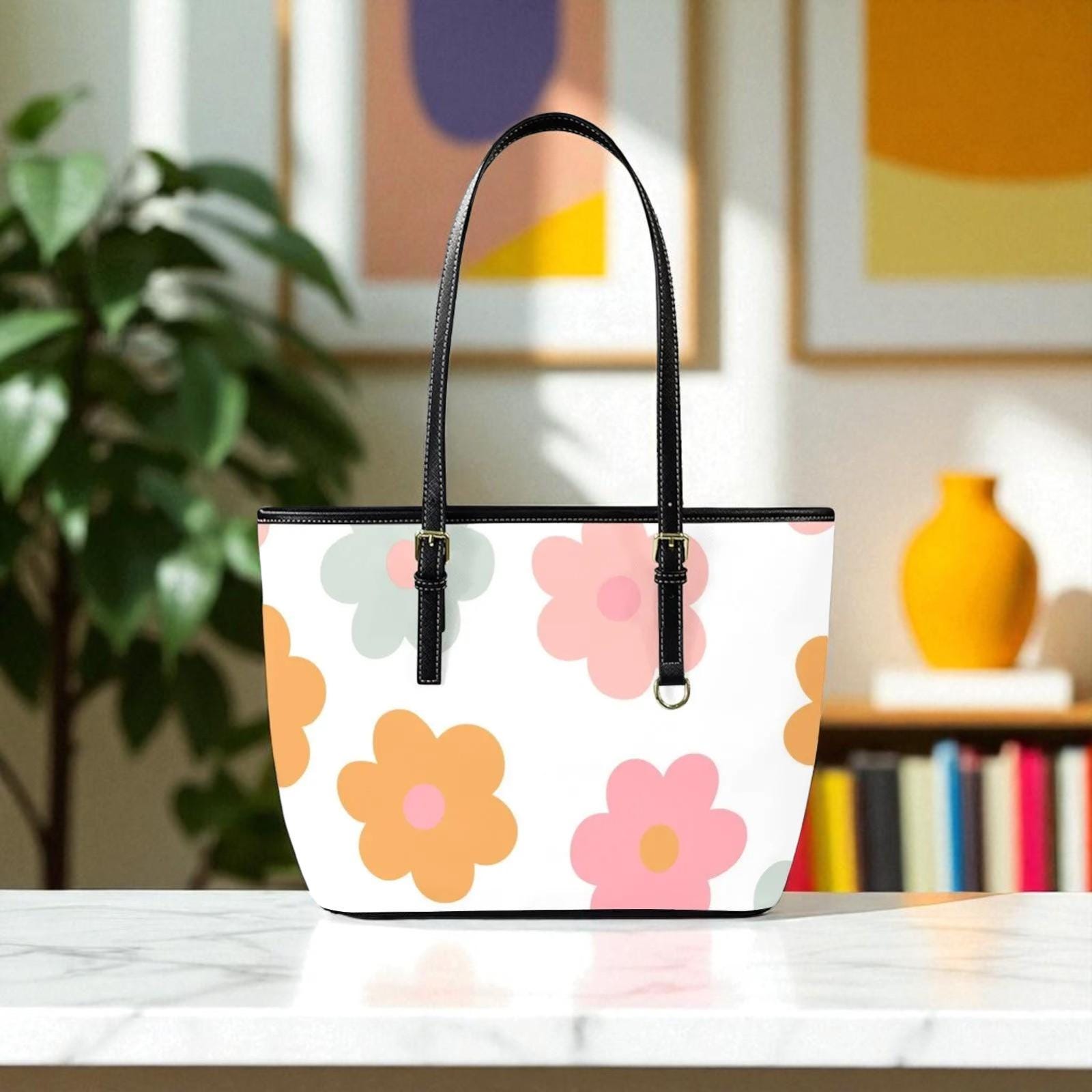 Retro Daisy Tote Bag, Mod Flower Shoulder Purse, Cute Everyday Carryall, Playful Floral Handbag