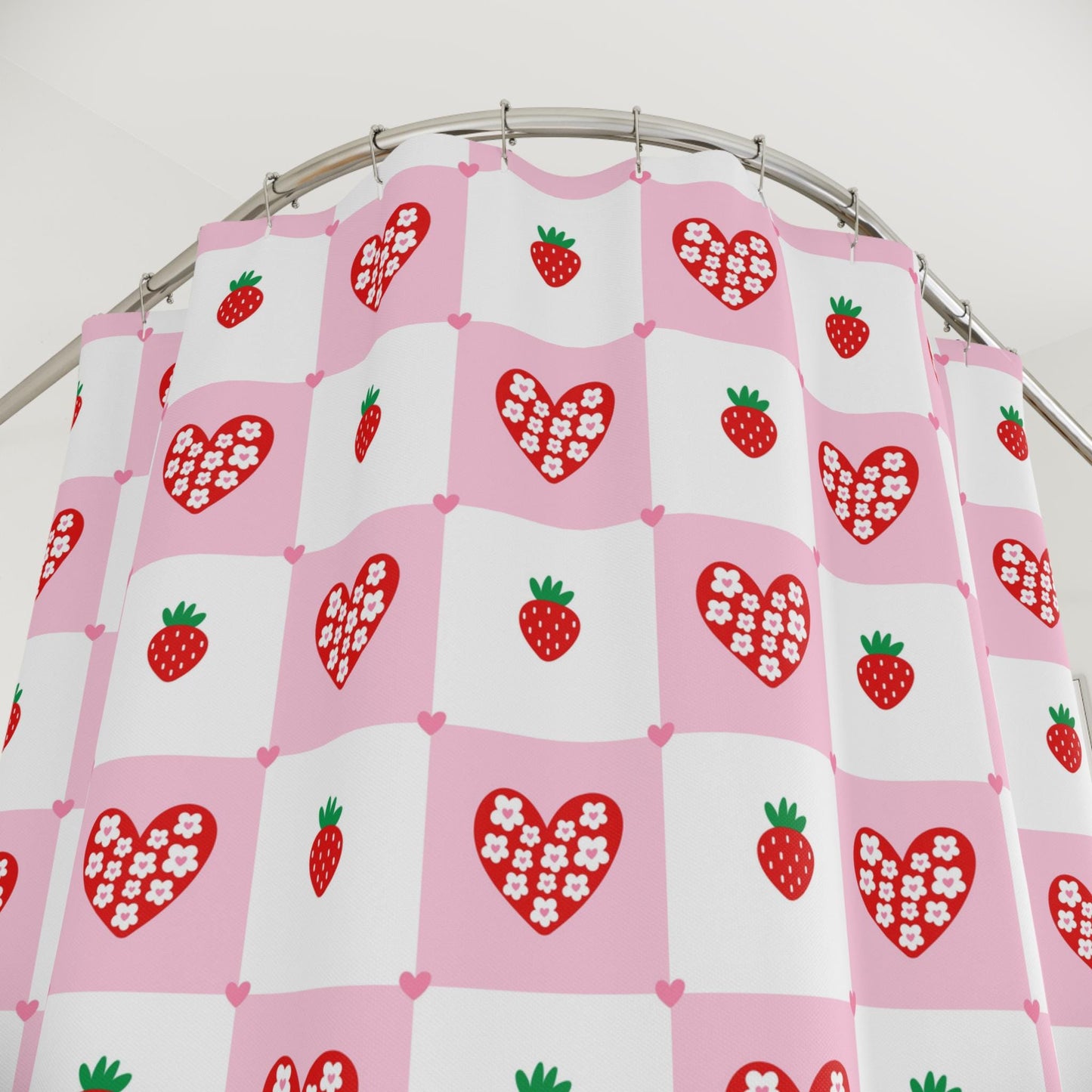 Retro flower shower curtain, dopamine overload bathroom decor, bold 70s pop art style, colorful maximalist home aesthetic, y2k gift idea