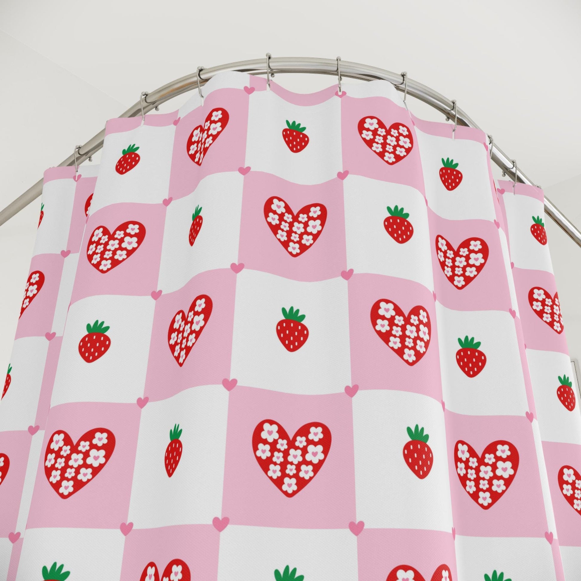 Retro flower shower curtain, dopamine overload bathroom decor, bold 70s pop art style, colorful maximalist home aesthetic, y2k gift idea