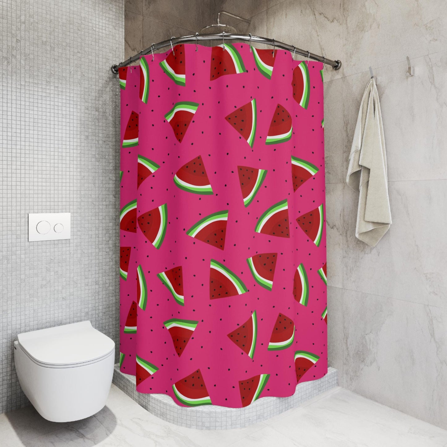 Watermelon Shower Curtain, Pink Fruit Bathroom Decor, Summer Bath, Bright Colorful Style