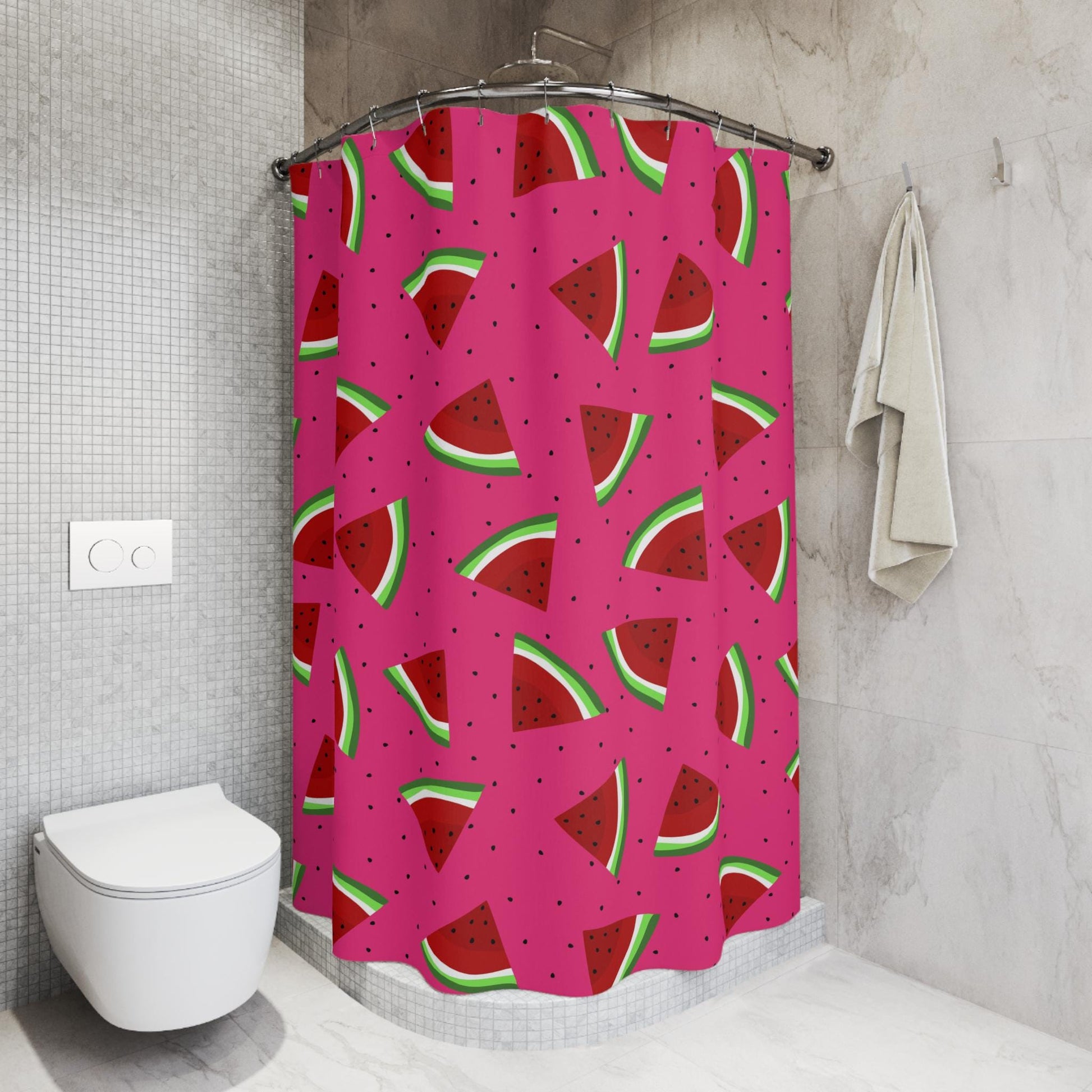 Watermelon Shower Curtain, Pink Fruit Bathroom Decor, Summer Bath, Bright Colorful Style