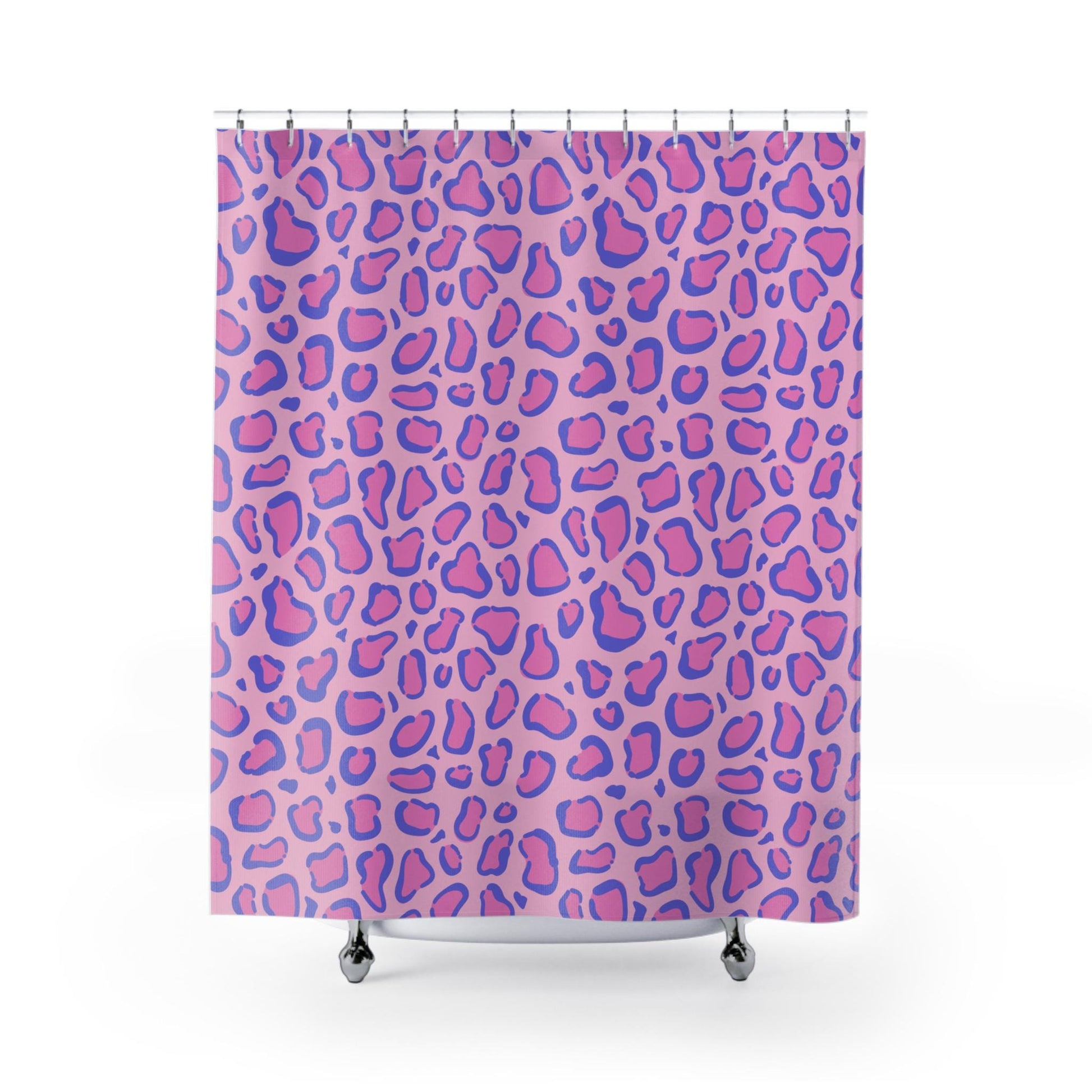 Pastel leopard shower curtain, lavender pink animal print decor, dopamine cute baddie aesthetic, girly bathroom upgrade, playful gift idea