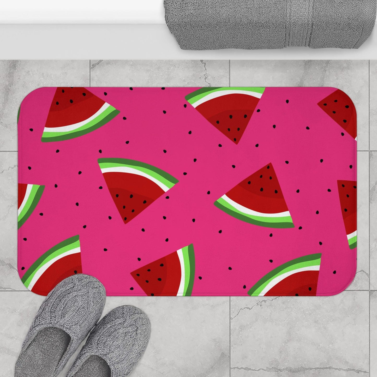 Watermelon Shower Curtain, Pink Fruit Bathroom Decor, Summer Bath, Bright Colorful Style