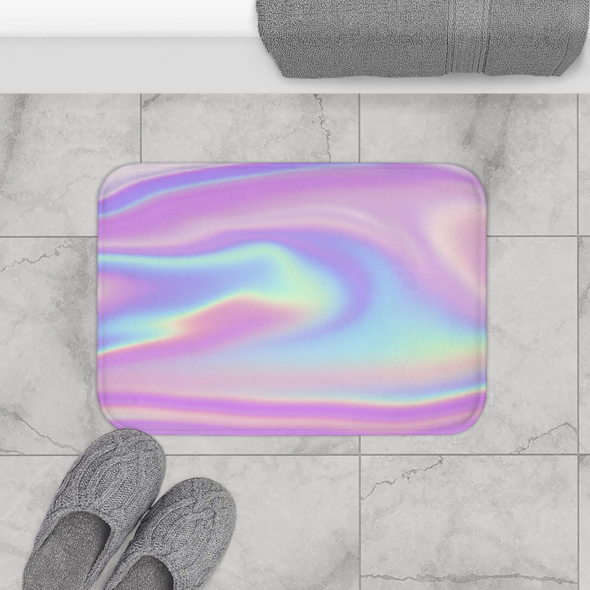 Holographic pastel shower curtain, dopamine soft girl bathroom decor, dreamy rainbow swirl print, y2k aesthetic bath upgrade, gift idea