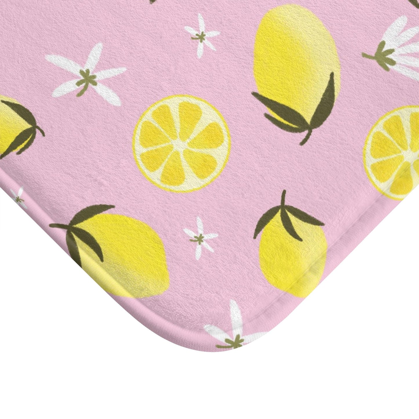 Lemon Shower Curtain, Pink Citrus Floral Print, Dopamine Decor