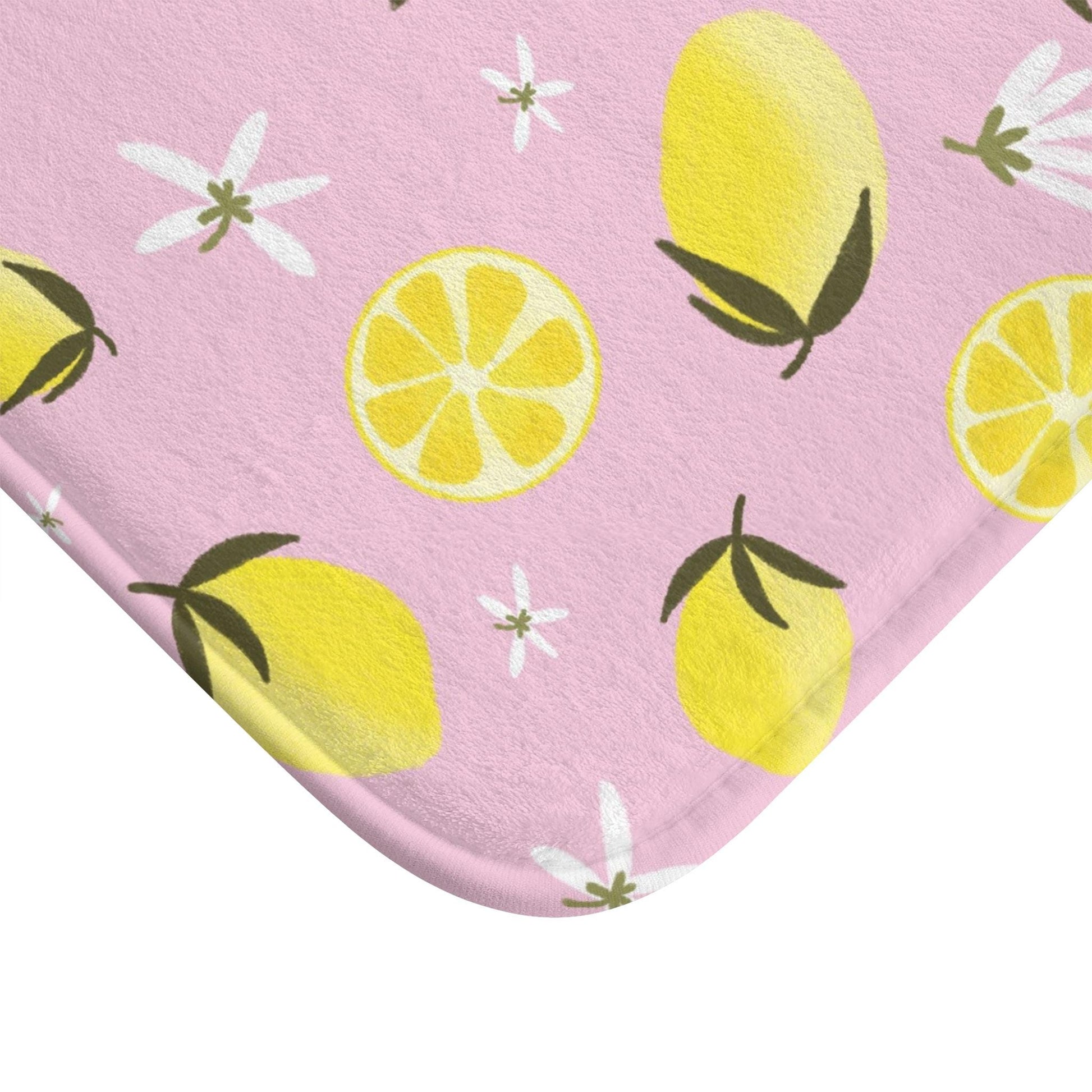 Lemon Shower Curtain, Pink Citrus Floral Print, Dopamine Decor