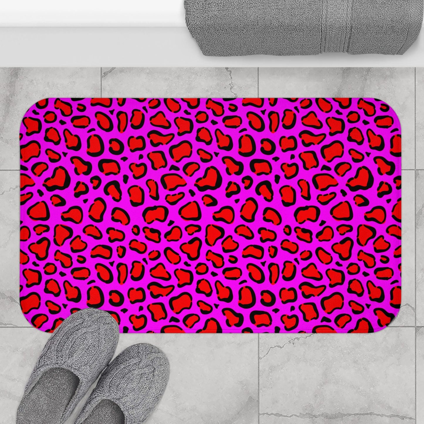 Hot pink leopard shower curtain, dopamine wild bathroom decor, bold animal print baddie aesthetic, y2k maximalist alt bath style, gift idea