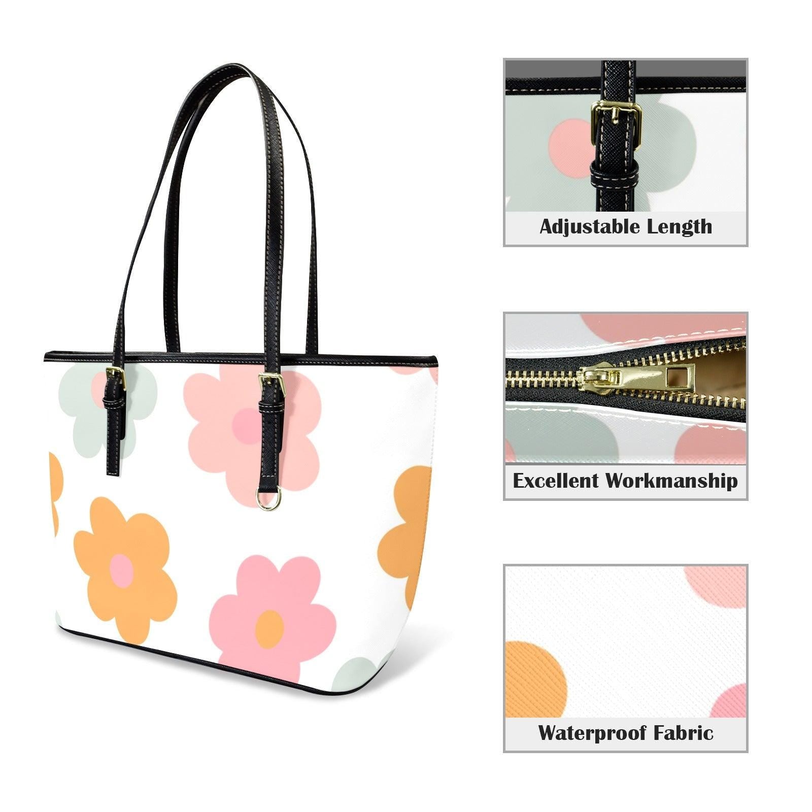 Retro Daisy Tote Bag, Mod Flower Shoulder Purse, Cute Everyday Carryall, Playful Floral Handbag