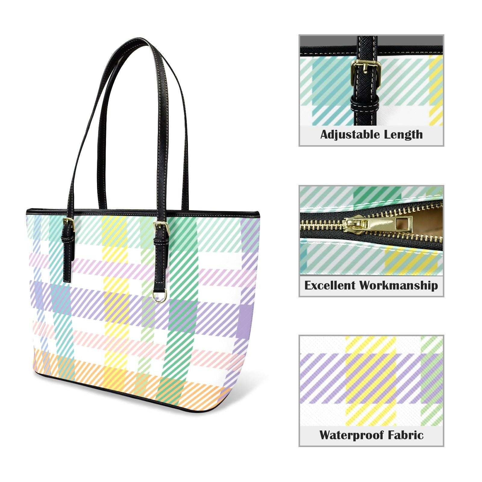 Pastel Plaid Tote Bag, Preppy Check Shoulder Purse, Spring Picnic Carryall, Soft Color Everyday Handbag