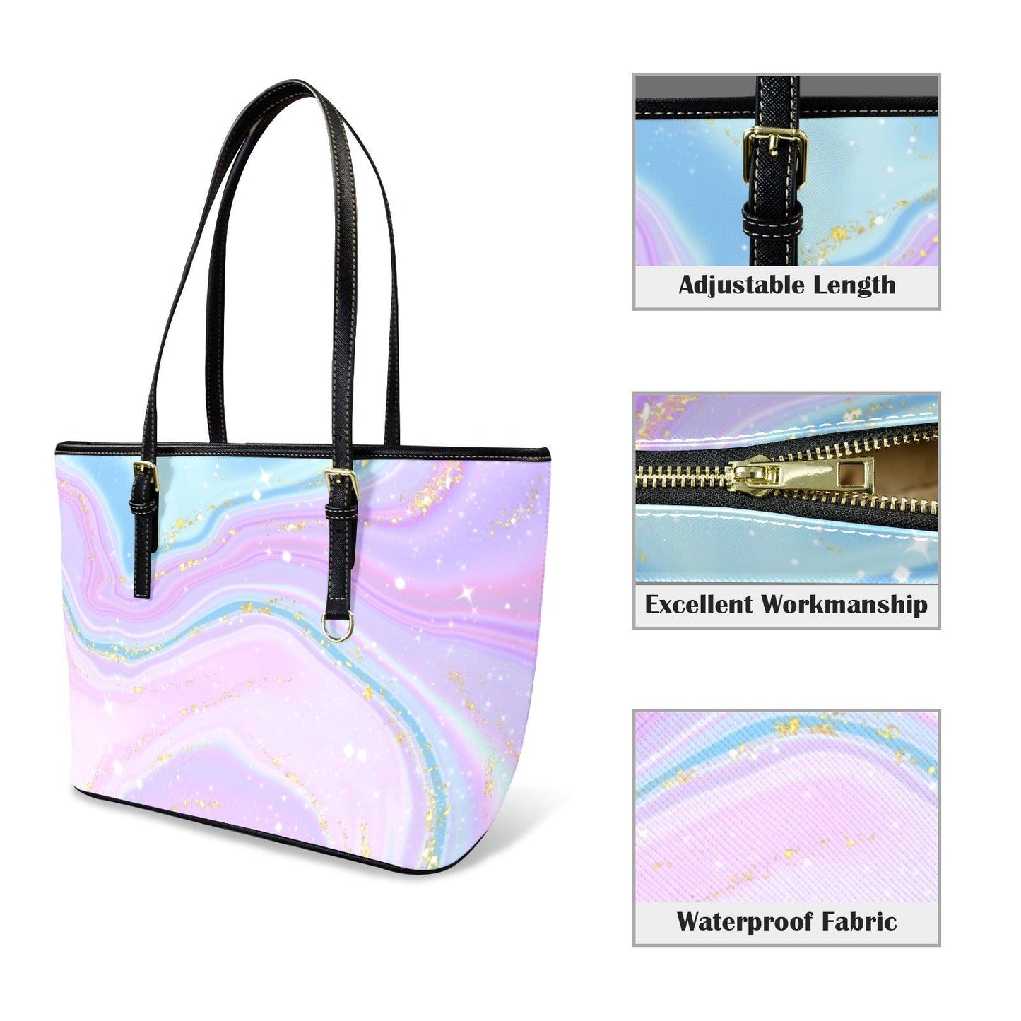 Pastel Marble Tote Purse, Dreamy Glitter Swirl Bag, Fairycore Shoulder Carryall, Soft Girl Handbag