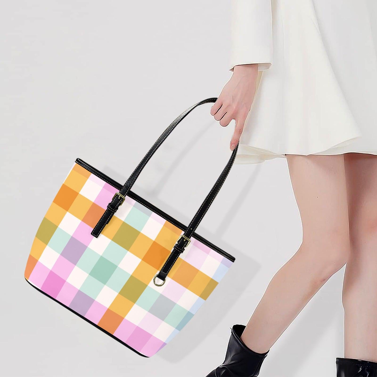 Pastel Plaid Tote Bag, Soft Check Shoulder Purse, Cute Picnic Carryall, Spring Market Handbag